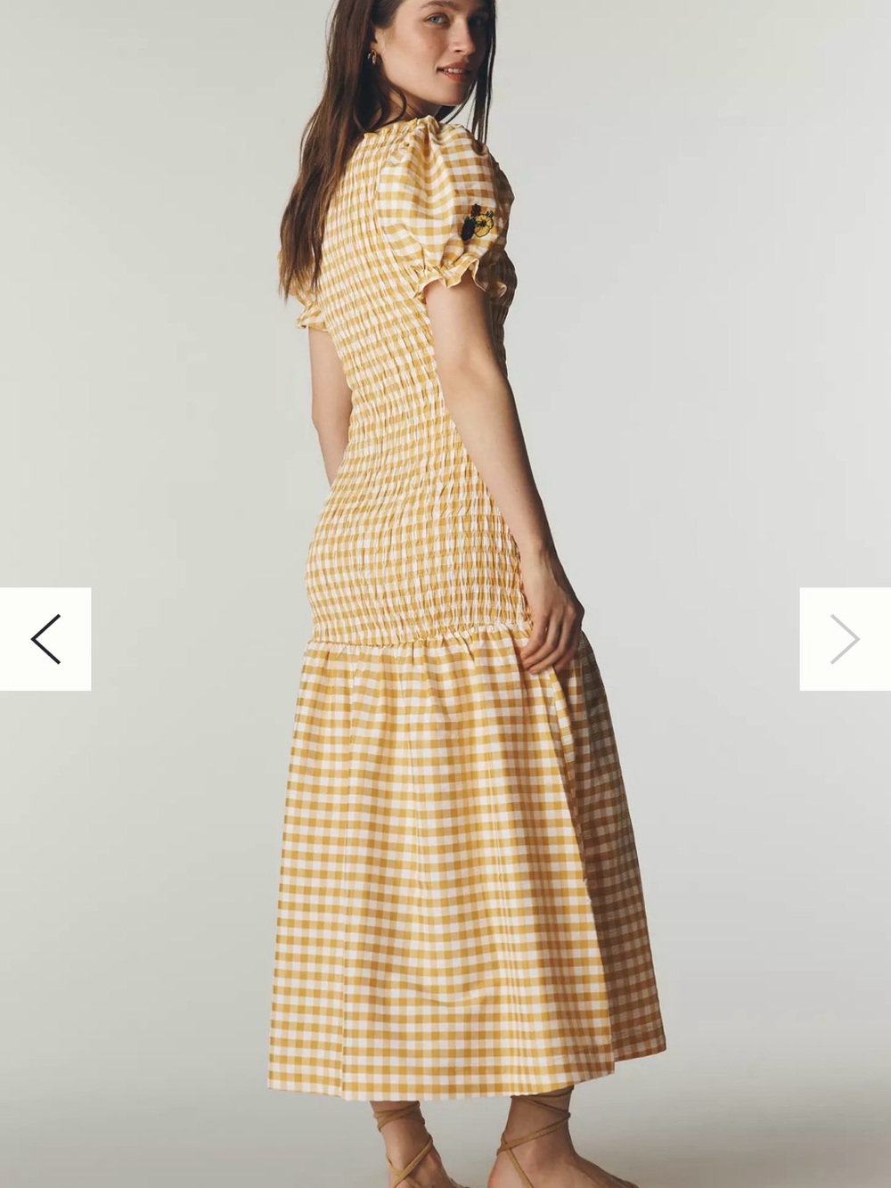 New! Lisa Says Gah Fiona Midi Dress Sunshine Yellow Gingham Puff Sleeve - Picture 4 of 5